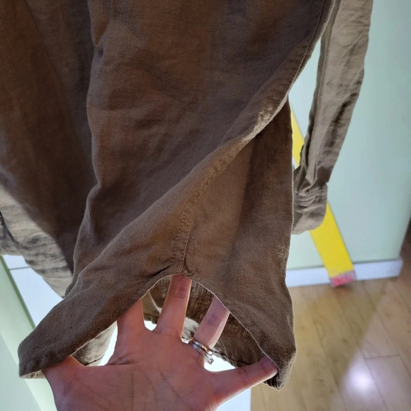 Linen tunic shirt blouse top oversized loose relaxedfit beige oatmeal size small - Picture 9 of 11